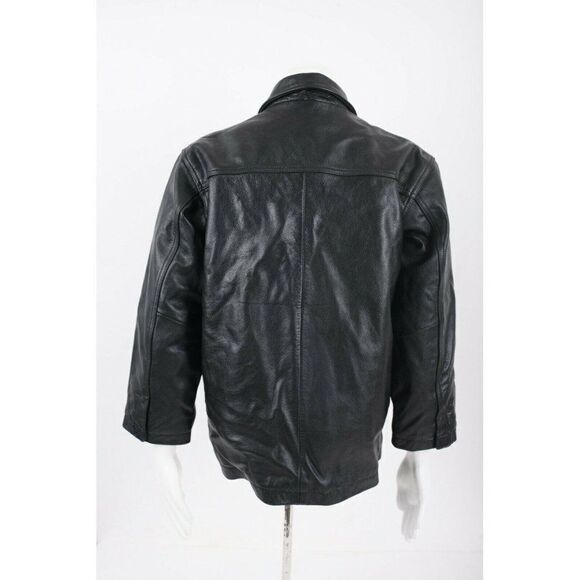 Vintage Gap Womans Black Leather Jacket Coat Size L Full Zip Collared Biker Moto - Picture 4 of 6